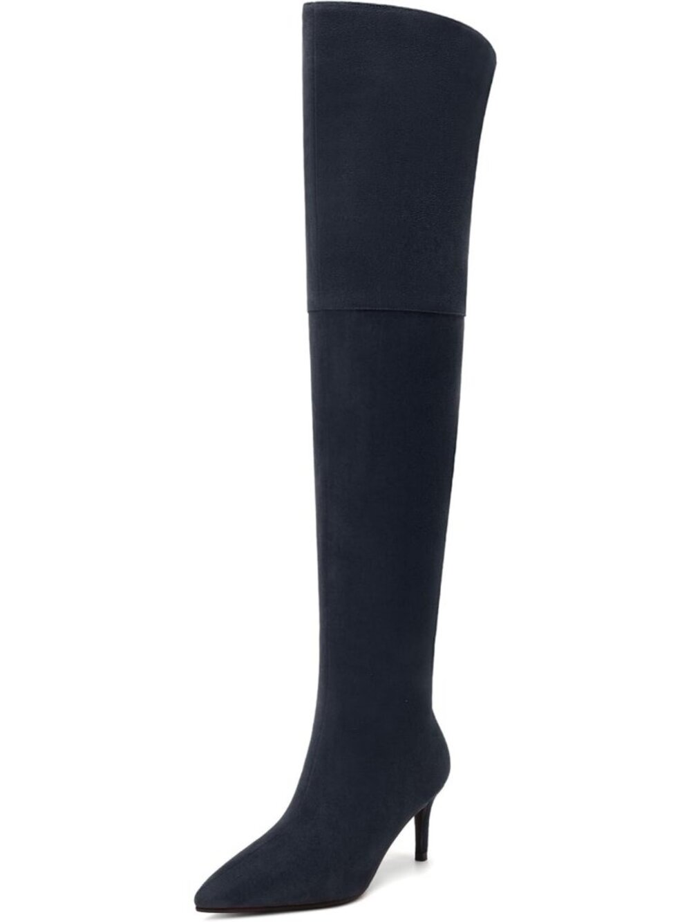 Women's Navy Blue Thigh High Boots Over the Knee Pointed Toe Pull On Wide Calf